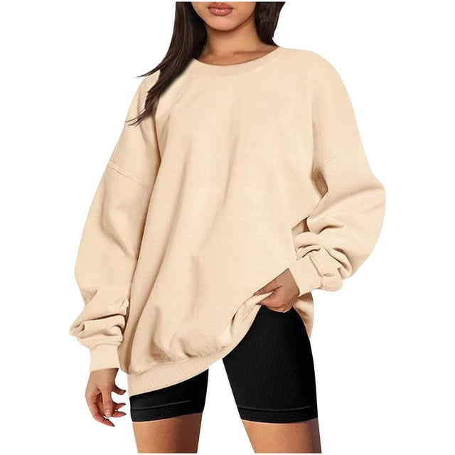 DPTALR Femmes Solide Col Rond Velours Automne et Hiver Manches Longues Hoodies Tops