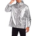 thumbnail image 4 of INSPIRE CHIC Metallic Jacket for Men's Sparkle Zipper Hooded Windbreaker Silver S, 4 of 5