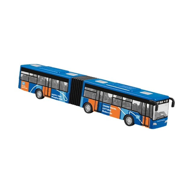Diecast Bus Toy Two Section Articulated Bus Toy, Metal Decoration Alloy Pull Back Bus Simulation Transit Bus Model for Reward blue