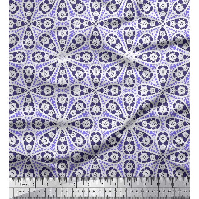Soimoi Poly Georgette Fabric Floral Block Printed Fabric 1 Yard 52 Inch Wide