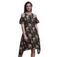 thumbnail image 1 of Bimba Black Bird Print Flutter Sleeve Womens Party Tunic Cold Shoulder Midi Dress - Small, 1 of 1