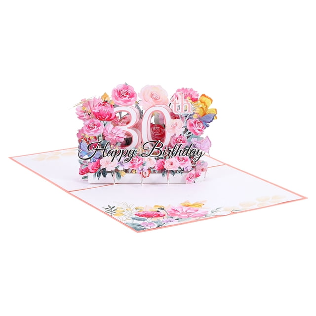 Uxcell 30th Birthday Card Pop-Out Birthday Card 3D Flower Bouquet Butterflies