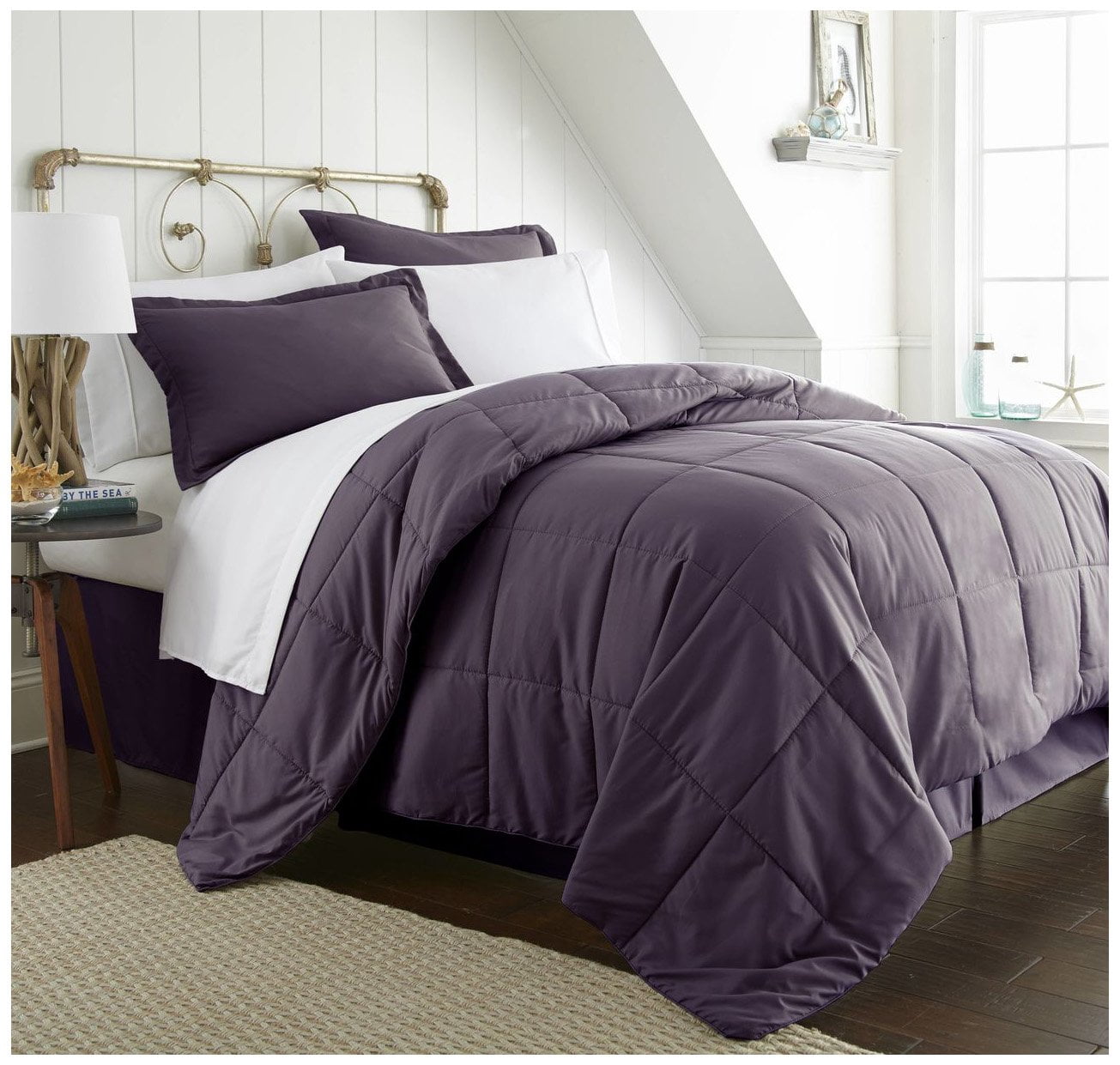 Linen Market Comforter Set, 8 Pieces Twin in a Bag, Complete Set Includes Fitted Sheet, Pillowcases, Bed Skirt and Pillow Shams Twin Size Comforter, Purple