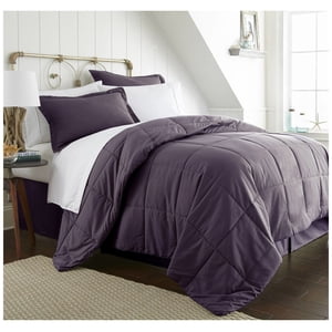 Linen Market Comforter Set, 8 Pieces Twin in a Bag, Complete Set Includes Fitted Sheet, Pillowcases, Bed Skirt and Pillow Shams Twin Size Comforter, Purple