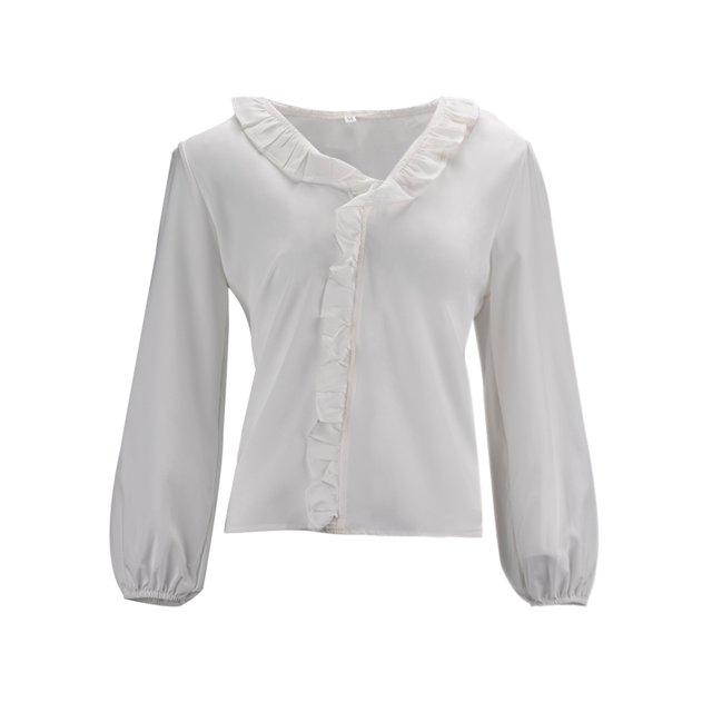 Innerwin Chemises à Manches Longues Blouse Femme Bureau Hauts Amples à Volants Blanc 5TG
