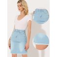 thumbnail image 2 of Unique Bargains Women's Basic Distressed High Waist Ripped Hem Washed Jeans Denim Skirt Light Blue M, 2 of 4
