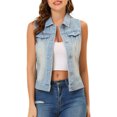 thumbnail image 1 of INSPIRE CHIC Women's Washed Chest Flap Pockets Single Breasted Denim Vest, 1 of 3