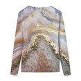 thumbnail image 4 of IROINID en Solde T-Shirt à Manches Longues en Polyester pour Femmes Confortable Dames Col Rond Hauts Amples T-Shirts Imprimés Blouse, Or, 4 of 5