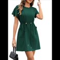 thumbnail image 3 of Robes Femmes Printemps Été 2025 Décontractées Col Rond à Volants Manches Courtes Fluides Ligne A Mini Robe avec Poches Noir et Vert TG, 3 of 8