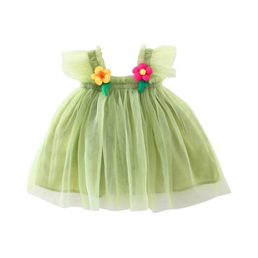 Ashirexll Robes d'Été pour Filles Sans Manches à Col Rond Robe en Mélange de Tulle de Couleur Unie Longueur Genou Vert 3 Mois