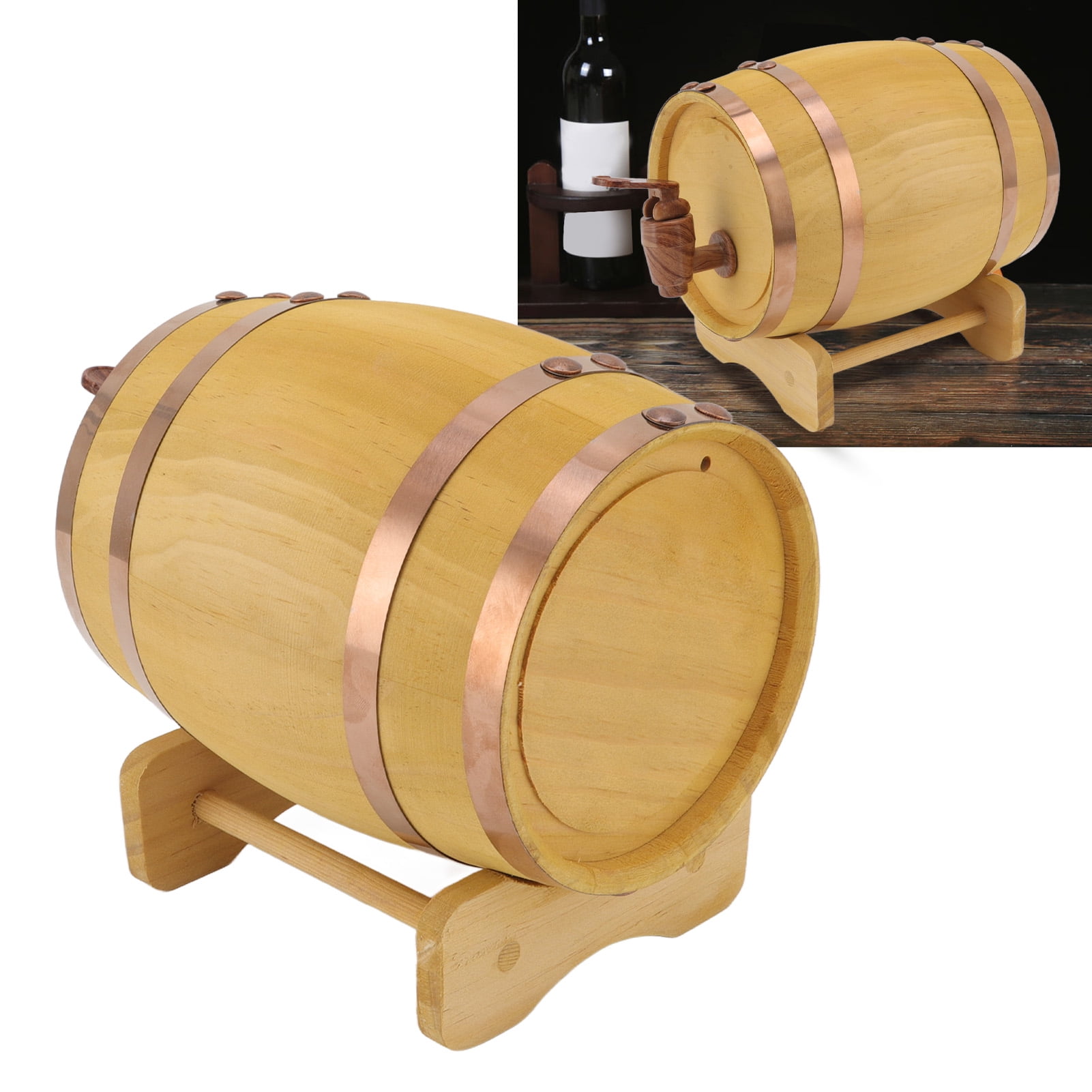 Wood Wine Barrel, Increasing Color Exquisite Workmanship Pine Brewing Barrel with Faucet for Spirits for Beer