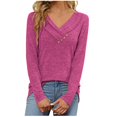 thumbnail image 1 of Besolor Womens Spring Fall Tunic Tops Trendy V Neck Button Long Sleeve T-Shirt Casual Solid Color Ladies Going out Blouse, 1 of 7