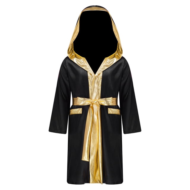 Alvivi Enfants Garçons Robe de Boxe Art Martial Muay Thaï Uniforme Manches Longues Kick Boxe Robe à Capuche Ensembles Noir 6