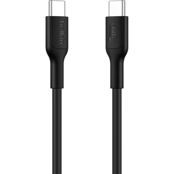 Belkin BoostCharge USB-C to USB-C Cable 60W (1M/3.3ft. 60W) - Soft, Flexible Fast-Charging Cable, Type C Charger Cord for iPhone 16 & 15 Series, Galaxy S25, MacBook, iPad Pro, & More - Black