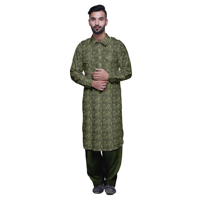 Atasi Mens Rayon Pathani Kurta Solid Salwar Set Printed Punjabi Kurta for Men