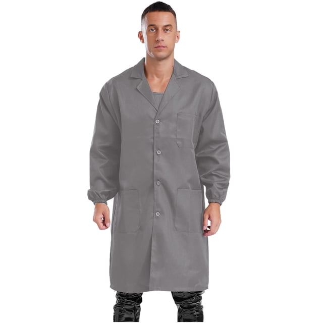 iiniim Unisex Mens Womens Lapel Wear Resistant Work Jacket Long Sleeve Dustproof Lab Coat Uniforms Gray 185