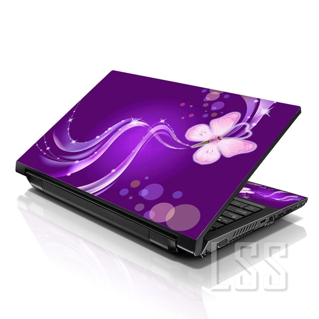 LSS Purple Butterfly Laptop Skin Sticker Fits 17" to 19" Laptops with Wrist Pads