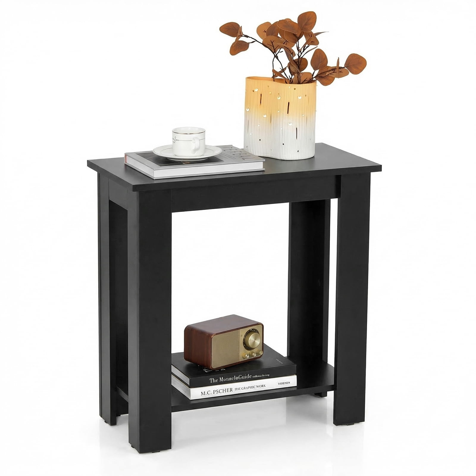 Gymax 2-Tier End Table Modern Sofa Bedside Compact Nightstand w/ Storage Shelf