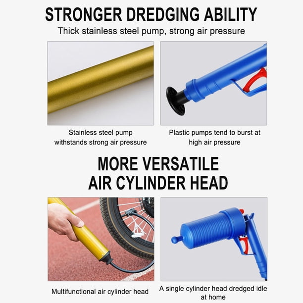 High Pressure Toilet Unblocker – Stainless Steel Clog Remover With Orange-Red Plunger Design