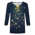 thumbnail image 4 of Lcziwo 3/4 Sleeve Womens T Shirts Round Neck Christmas Holiday Tops Christmas Tree Print Loose Blouses 2025 Fal Fashion Casual Tees Blue,M, 4 of 5
