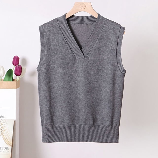 VgaVtl Chandails pour Femmes Grande Taille Sans Manches Gilets de Chandail pour Femmes Gris Simple Tricoté Chandails Réguliers