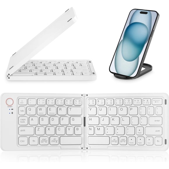 XIHAMA Mini Foldable Bluetooth Keyboard - Portable Wireless Full Size Keyboard (Sync Up to 3 Devices), Ultra-Slim Aluminum Travel Folding Keyboard for iPhone iPad Mac Android Windows iOS