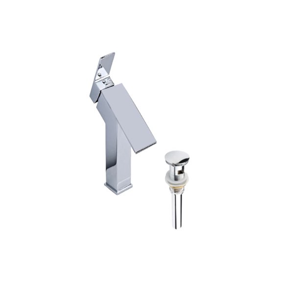 DROP Bath and Kitchen DR091452 Bathroom Sink Faucet with Square shape in Chrome color from Haven series - includes Drain with overflow