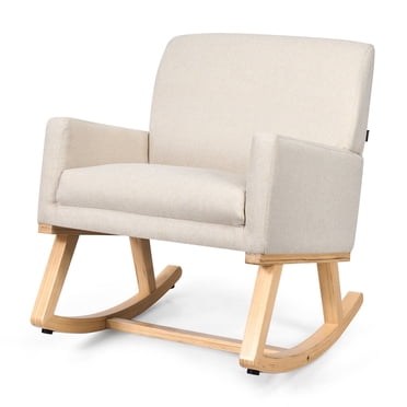 Gymax Mid Century Fabric Lounge Chair Upholstered Accent Armchair Rocking Chair Beige