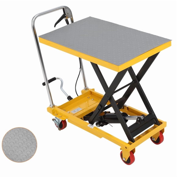 1100 LBS Capacity Hydraulic Lift Table Cart - 35.4" Height Manual Single Scissor Lift Cart with 4 Wheels, Non-Slip Pad - Heavy-Duty Elevating Hydraulic Cart (Yellow) for Warehouse