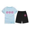 thumbnail image 4 of FAOWME T-Shirt Enfant Imprimé Lettres Colorées Col Rond Manches Courtes pour Filles Garçons T-Shirts Tee Tops Bleu Clair 4-5 Ans, 4 of 4