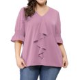 thumbnail image 2 of GRACE & GRANDEUR Women's Plus Size St Patrick's Day Work Ruffle V Neck Smocked Sleeves Blouse Purple 3X, 2 of 6