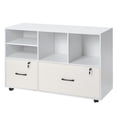 thumbnail image 1 of KFFKFF 2 Drawer Wooden File Cabinet, Mobile Filing Cabinet with Open Shelves, Lockable Lateral Rolling File Storage with Adjustable Shelves, 1 of 9