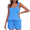 thumbnail image 2 of Yuyuzo Womens Lounge Sets Two Piece Square Neck Tank Tops Wide Leg Shorts with Pockets Matching Outfits, 2 of 7
