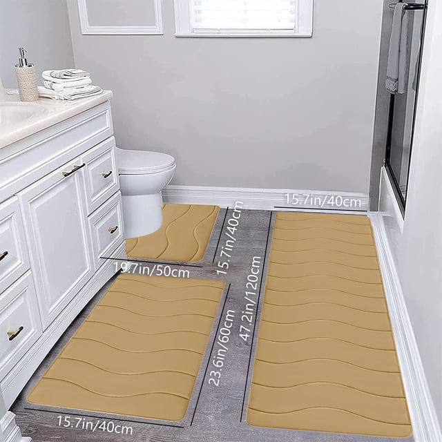 Bathroom Rugs and Mats Sets,Large Foam Bath Mat 3 Set Bathroom Rugs for 3 Pcs Toilet Mats Universal Soft Comfortable Water Absorption Non Slip Thick Machine Washable Easier to Dry