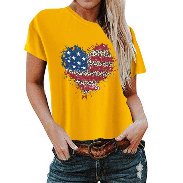 Birdeem T-Shirt pour Femmes d'Été Décontracté Ample Imprimé Fête de l'Indépendance à Col Rond à Manches Courtes