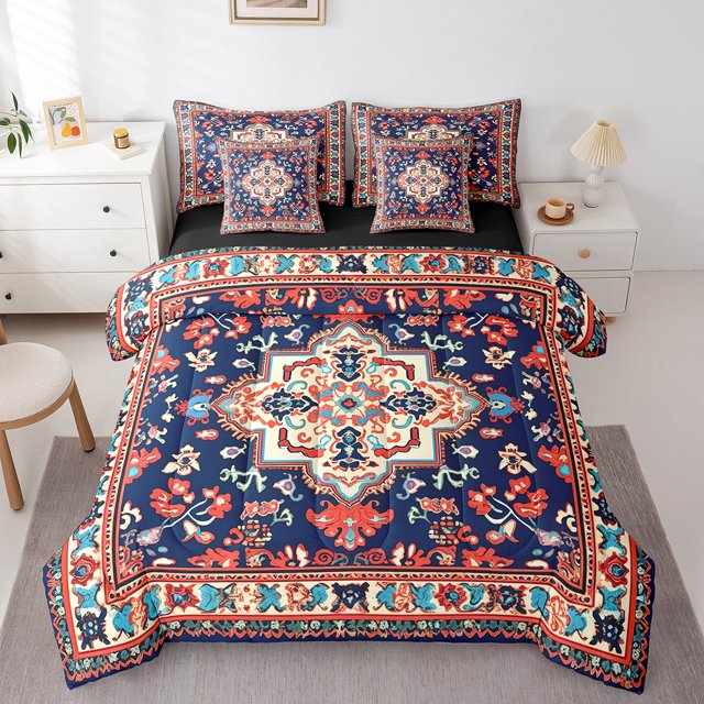 Ensemble de couette de literie Vintage YST, 7 pièces, Boho Mandala, Reine, rouge bleu persan