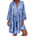 thumbnail image 1 of 2025 Robe Mini Imprimée Ample Chic Décontractée Robes pour Femmes Été Women's Quarter Ladies Été Robe Maxi Manche Robe Trois Femmes Confortable, 1 of 3