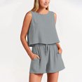 thumbnail image 2 of Timegard Ensembles Détente 2 Pcs pour Femmes Débardeurs à Col Ras du Cou Shorts à Taille Haute à Jambes Larges Tenues Amples, 2 of 6