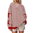 thumbnail image 4 of Swstbby Liquidation d'Économies d'Automne! Hauts d'Automne pour Femmes Grande Taille, Blouse Mode pour Femmes à Col Rond à Rayures Imprimées Ample à Manches Longues Blouses Chandails Rouge TTG, 4 of 5