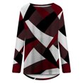 thumbnail image 4 of IROINID Épargne Femmes Long Sleeve Tops Lounge Socket Géométrie Imprimé Col Rond Tops, Vin, 4 of 5