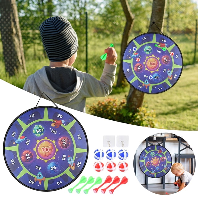 Children's Dart Board, Dinosaur Sky Shape Double Competitive Throwing Toy, Safe Foam Axes, Hook & Loop Target, Motor Skills Development, Indoor Outdoor Game, Score Tracking, Gift for 6+