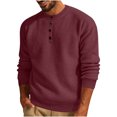 thumbnail image 1 of Yuyuzo Sweatshirts for Men Long Sleeve Round Neck Buttons Pullover Knitted Textured Solid Color Tops, 1 of 6