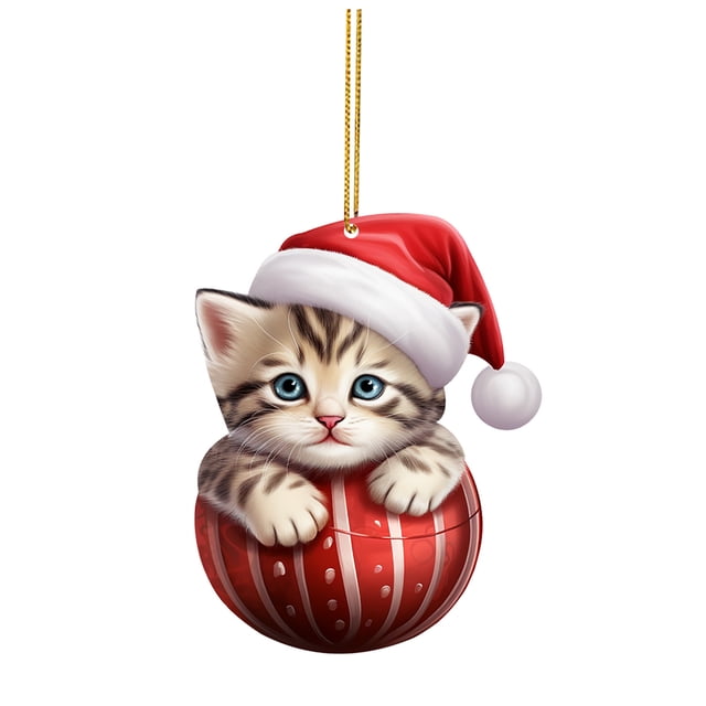 WIFKLSIIPG 2D Acrylic Funny Cat Christmas Tree Ornament Cat Acrylic Ornament Acrylic Double Printing Funny Christmas Pendant Christmas White Elephant Gift 2D Fun Pendant
