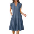 thumbnail image 2 of LOVZFMLL Dresses Women's Summer Solid Color SleevelessV-Neck Dress, 2 of 8