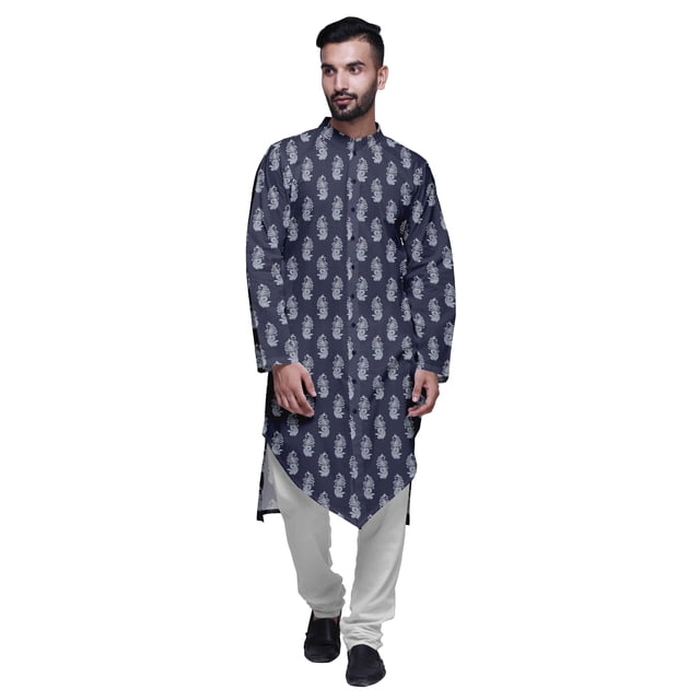 Atasi Ensemble Kurta Pyjama Long pour Hommes à Col Mandarin Imprimé Tenue Décontractée pour Garçons