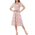 thumbnail image 2 of INSPIRE CHIC Robe pour Femme Édition Smockée à Fleurs Col Carré Manches Courtes Bouffantes Printemps Été Robes Midi Beige TG, 2 of 7