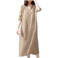 thumbnail image 2 of Jusqu'à 65 % de Réduction! Robes d'Été Mode pour Femmes 2024 Grande Taille Robe Décontractée Col en V Manches 3/4 Couleur Unie Robes en Coton Amples, 2 of 6