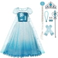thumbnail image 1 of HAWEE Snow Queen Princess Elsa Costumes Princess Dress Up Party Cosplay Costume with Cape, 1 of 7