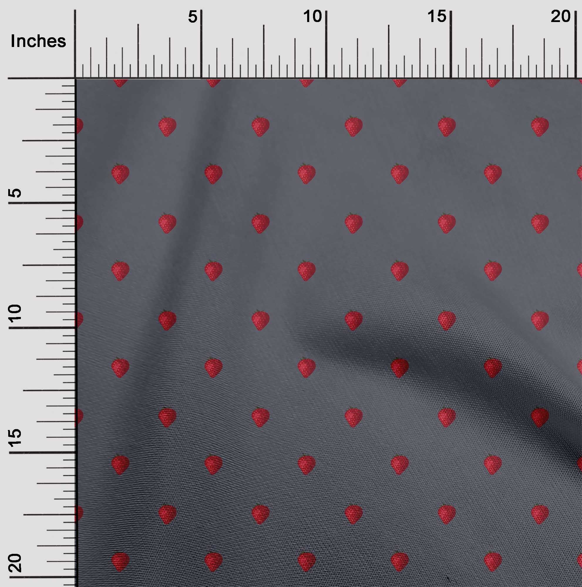 oneOone Georgette Viscose Fabric Strawberry Fruit Printed Fabric 1 Yard 42 Inch Wide