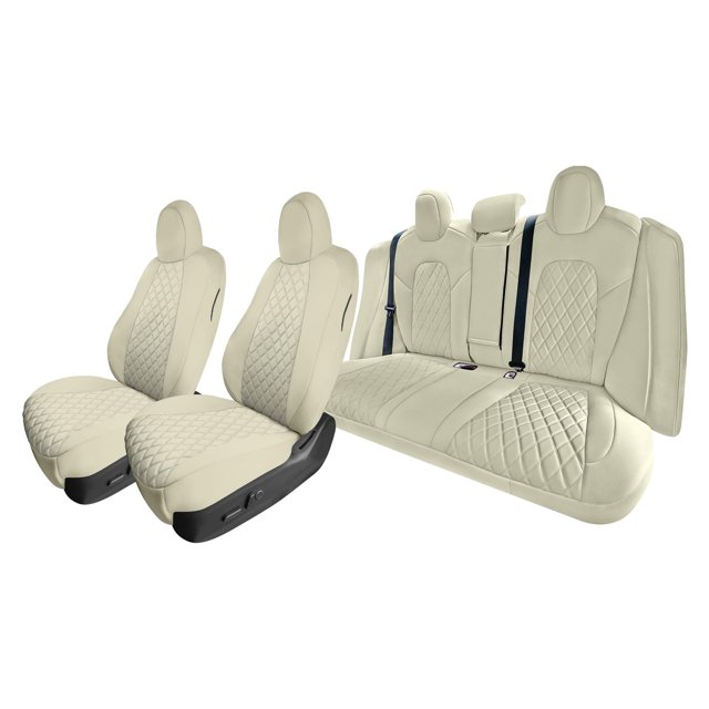 For 2017-2024 Tesla Model 3 FH Group Neoprene Waterproof Custom Fit Car Seat Covers Solid Beige - Full Set